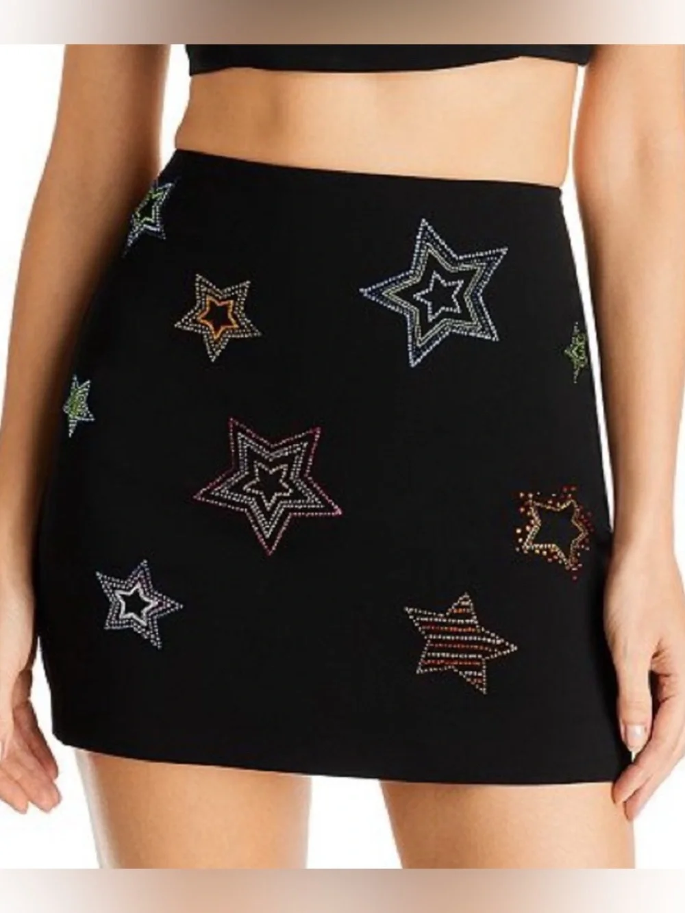 CINQ A SEPT Black Doris Star Embellished Rinestone Mini Skirt Size 6